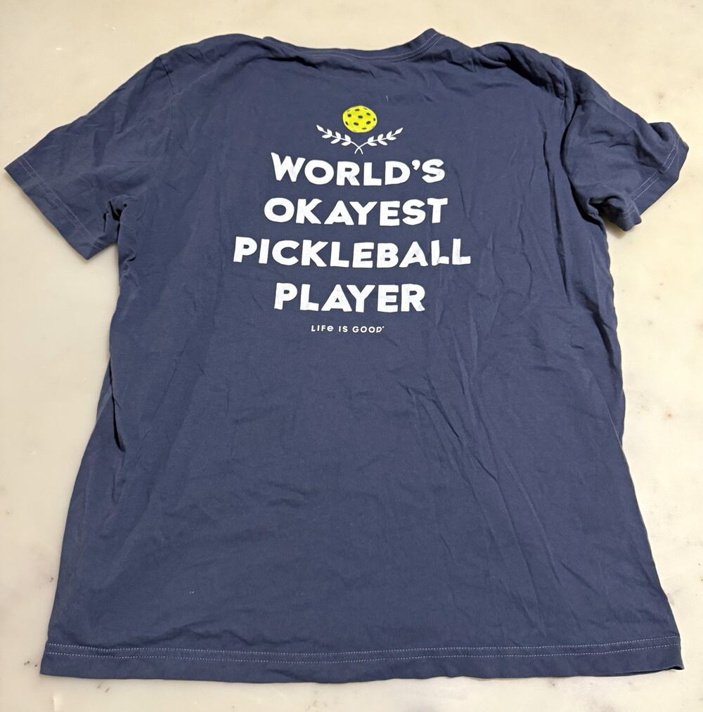 Life Is Good Men’s L Crusher-Lite Blue Cotton Pickleball Graphic Crew Neck Tee